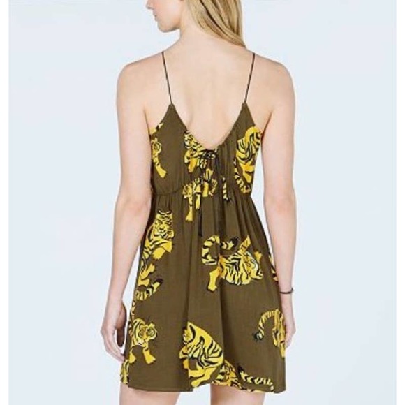 Hurley Women's Large Tiger-Print Strappy Cover-Up  Dress ~ Green & Mustard - Picture 2 of 11